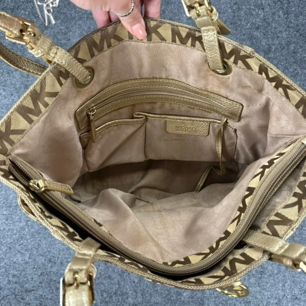 Michael Kors MK Logo Tote Bag & Wallet Set‎ Brown Beige Signature Purse